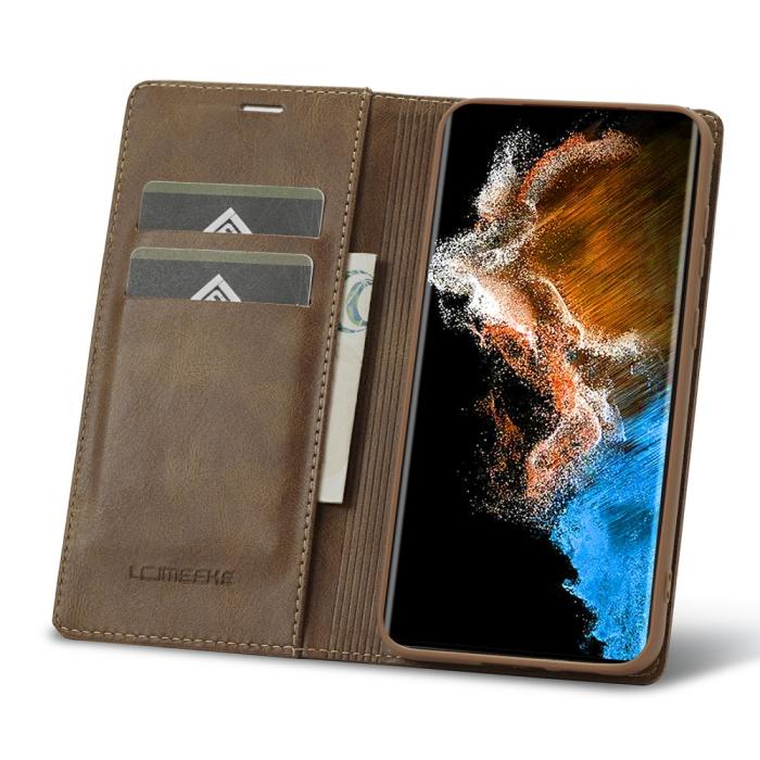 Bild 2, LC.IMEEKE LC.IMEEKE Galaxy S23 Fodral Flip Läder Brun - Teknikhallen.se
