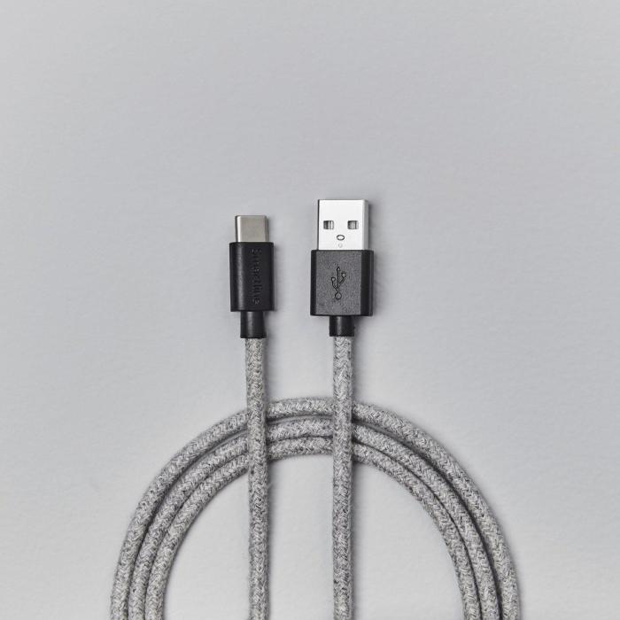 Bild 5, Smartline Smartline 2m 3A USB-C Fuzzy Laddningskabel Grå - Teknikhallen.se