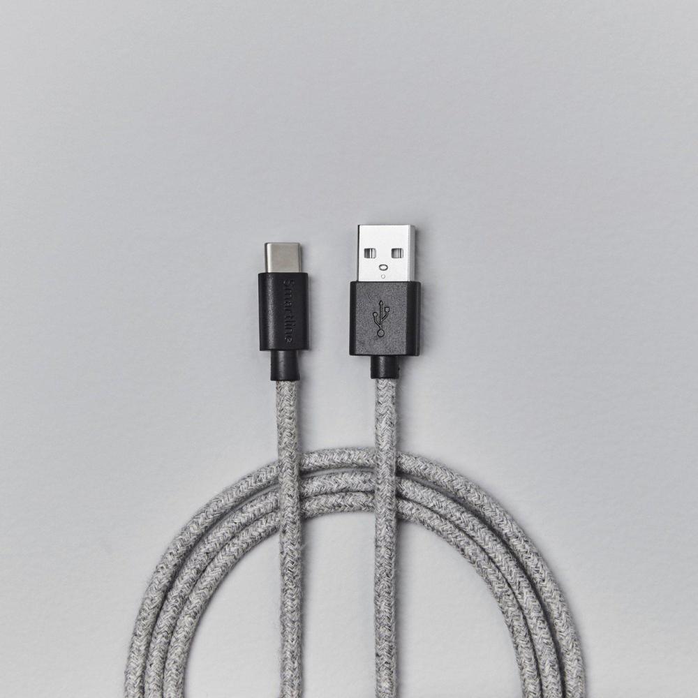 Smartline Smartline 2m 3A USB-C Fuzzy Laddningskabel Grå - Teknikhallen.se