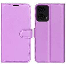  Motorola Moto G04 4G/G24 4G Fodral Litchi L&auml;der Lila - Teknikhallen.se