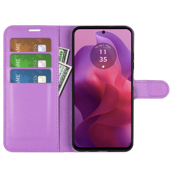 Bild 2,  Motorola Moto G04 4G/G24 4G Fodral Litchi Läder Lila - Teknikhallen.se