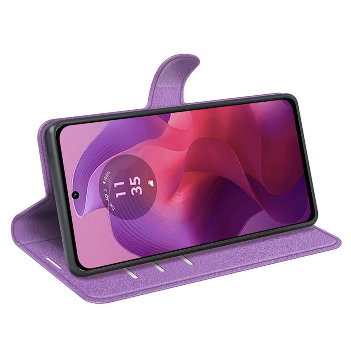 Bild 3,  Motorola Moto G04 4G/G24 4G Fodral Litchi Läder Lila - Teknikhallen.se