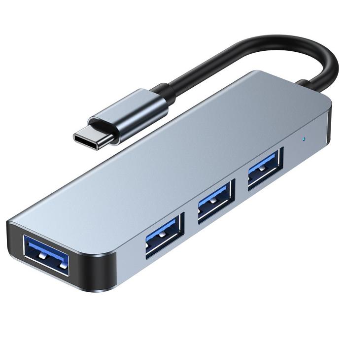 Bild 2, Tech-Protect Tech-Protect 4in1 USB-C Hub 4x USB-A Grå - Teknikhallen.se