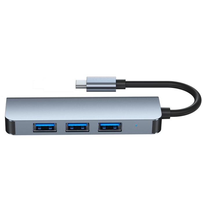 Bild 5, Tech-Protect Tech-Protect 4in1 USB-C Hub 4x USB-A Grå - Teknikhallen.se