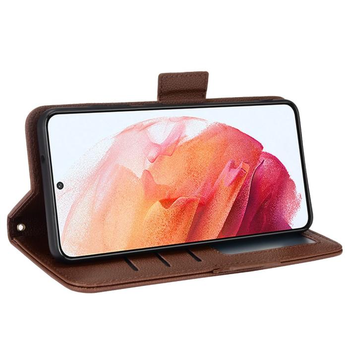 Bild 5,  Samsung Galaxy S22 Plus Fodral Litchi Textur Brun - Teknikhallen.se