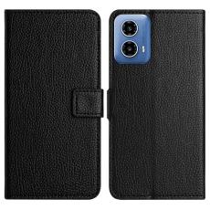  Motorola Moto G35 5G Fodral Litchi L&auml;der Svart - Teknikhallen.se