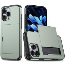  iPhone 16 Pro Skal Med Kortfack Hybrid Milit&auml;r Gr&ouml;n - Teknikhallen.se