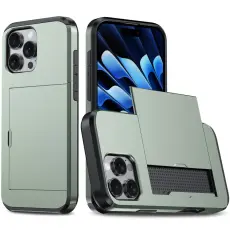  iPhone 16 Pro Skal Med Kortfack Hybrid Milit&auml;r Gr&ouml;n - Teknikhallen.se
