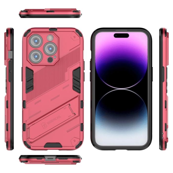 Bild 5,  iPhone 14 Pro Skal Hybrid Med Kickstand Röd/Rosa - Teknikhallen.se