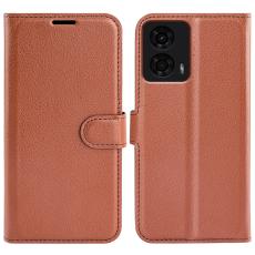  Motorola Moto G04 4G/G24 4G Fodral Litchi L&auml;der Brun - Teknikhallen.se