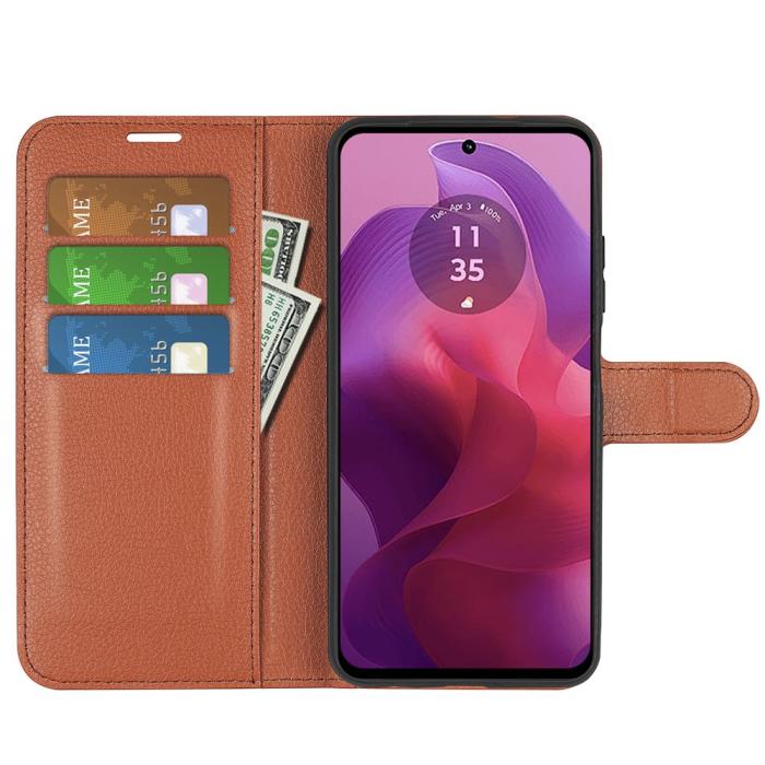 Bild 2,  Motorola Moto G04 4G/G24 4G Fodral Litchi Läder Brun - Teknikhallen.se