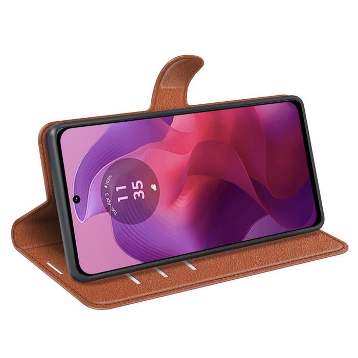 Bild 3,  Motorola Moto G04 4G/G24 4G Fodral Litchi Läder Brun - Teknikhallen.se
