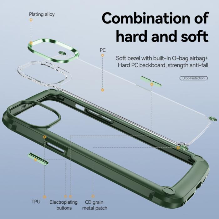 Bild 3,  iPhone 15 Plus Skal Shockproof Hybrid Armor Grön - Teknikhallen.se