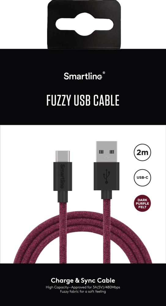 Smartline Smartline 2m 3A USB-C Fuzzy Laddningskabel Lila - Teknikhallen.se