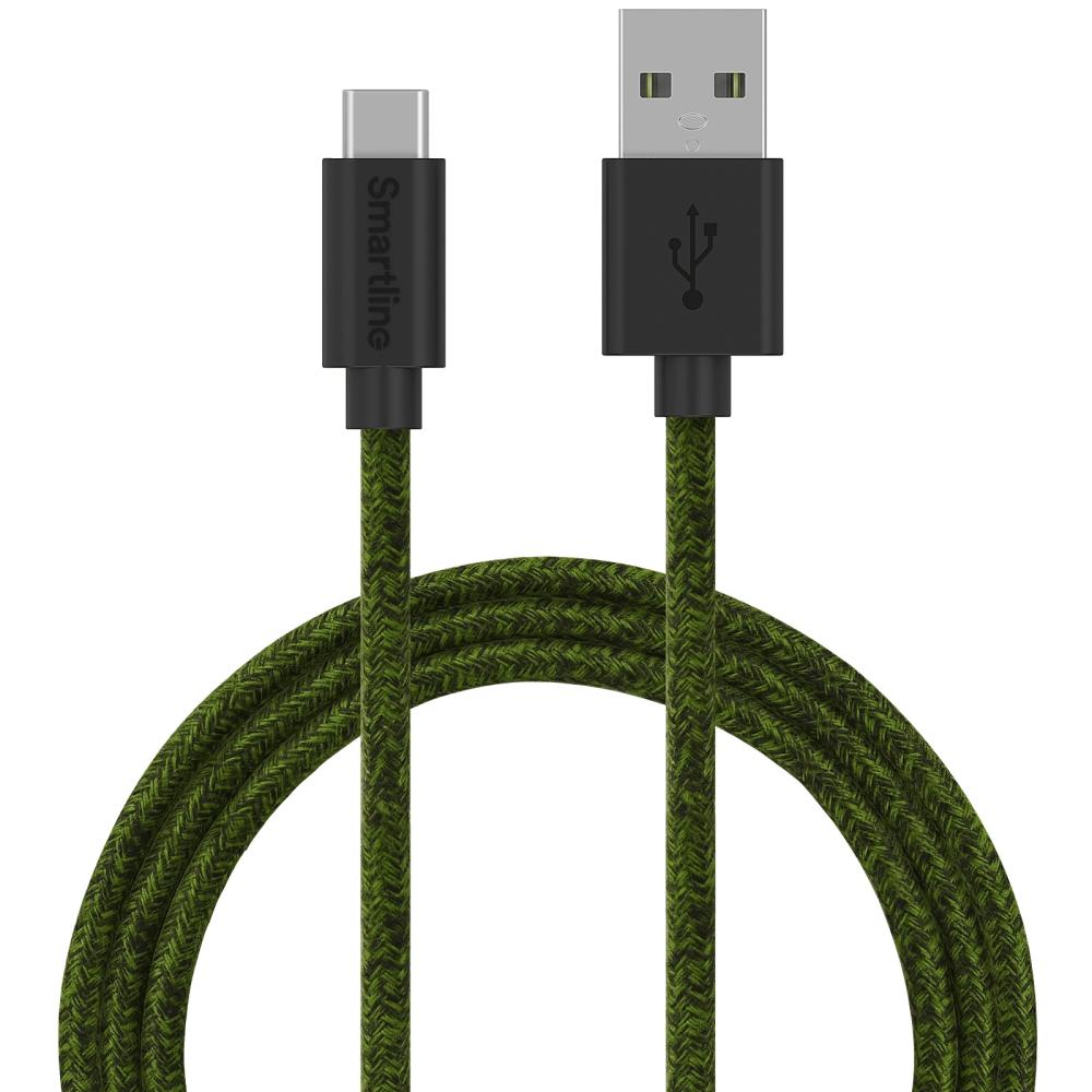 Smartline Smartline 2m 3A USB-C Fuzzy Laddningskabel Grön - Teknikhallen.se