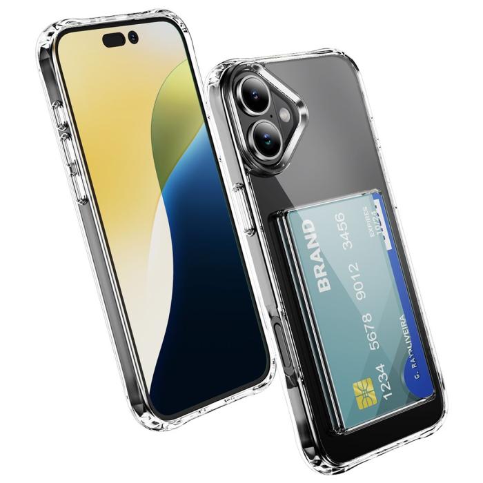 Bild 2,  iPhone 16 Skal Med Kortfack Shockproof TPU Transparent - Teknikhallen.se