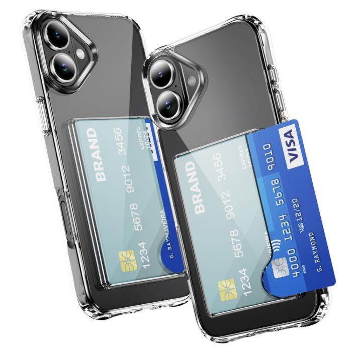Bild 3,  iPhone 16 Skal Med Kortfack Shockproof TPU Transparent - Teknikhallen.se