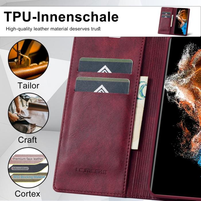 Bild 5, LC.IMEEKE LC.IMEEKE Galaxy S23 Fodral Flip Läder Röd - Teknikhallen.se