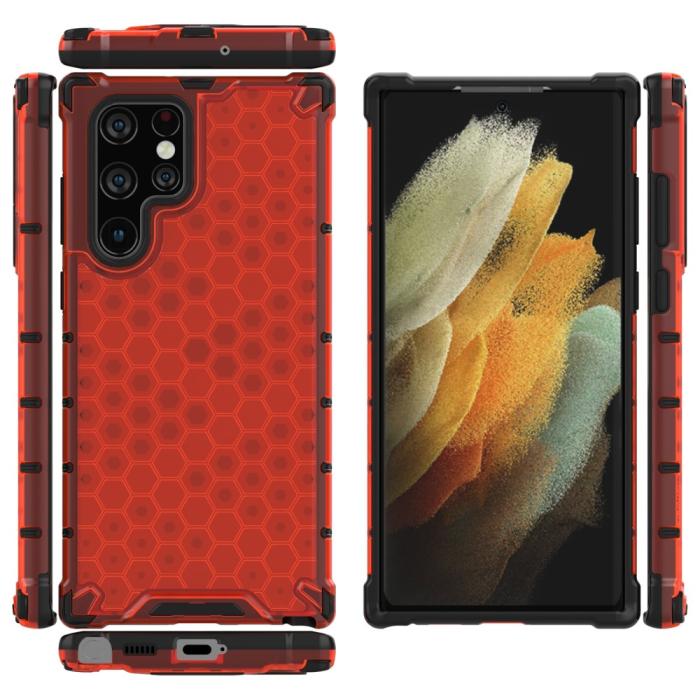 Bild 5,  Samsung Galaxy S22 Ultra Skal Armor Honeycomb Röd - Teknikhallen.se