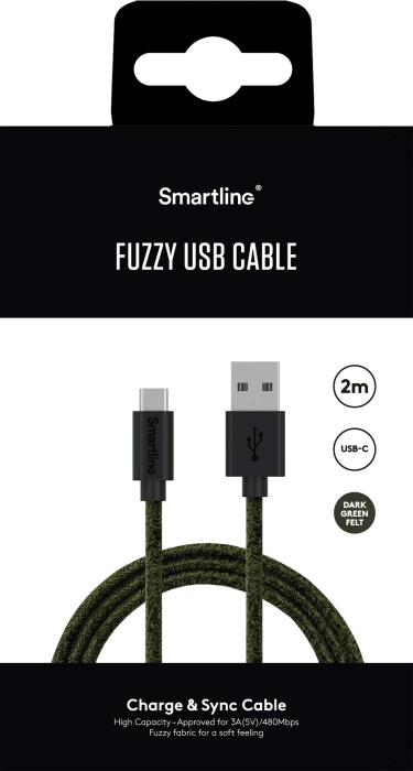 Bild 7, Smartline Smartline 2m 3A USB-C Fuzzy Laddningskabel Grön - Teknikhallen.se