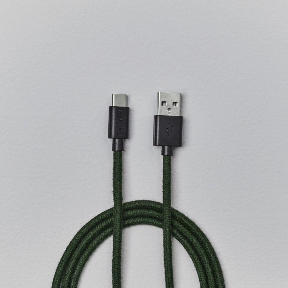 Smartline Smartline 2m 3A USB-C Fuzzy Laddningskabel Grön - Teknikhallen.se