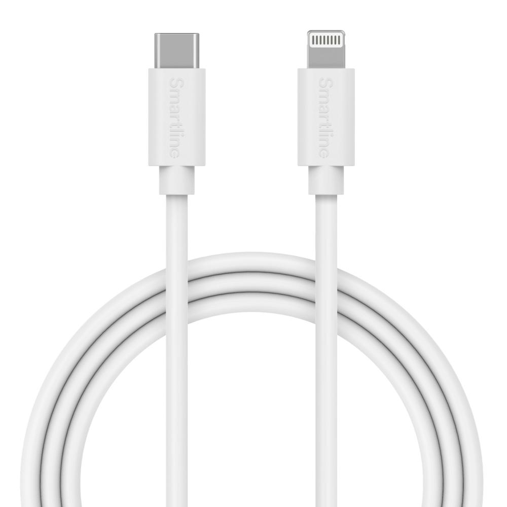 Smartline Smartline 1m USB-C - Lightning MFi Laddningskabel Vit - Teknikhallen.se