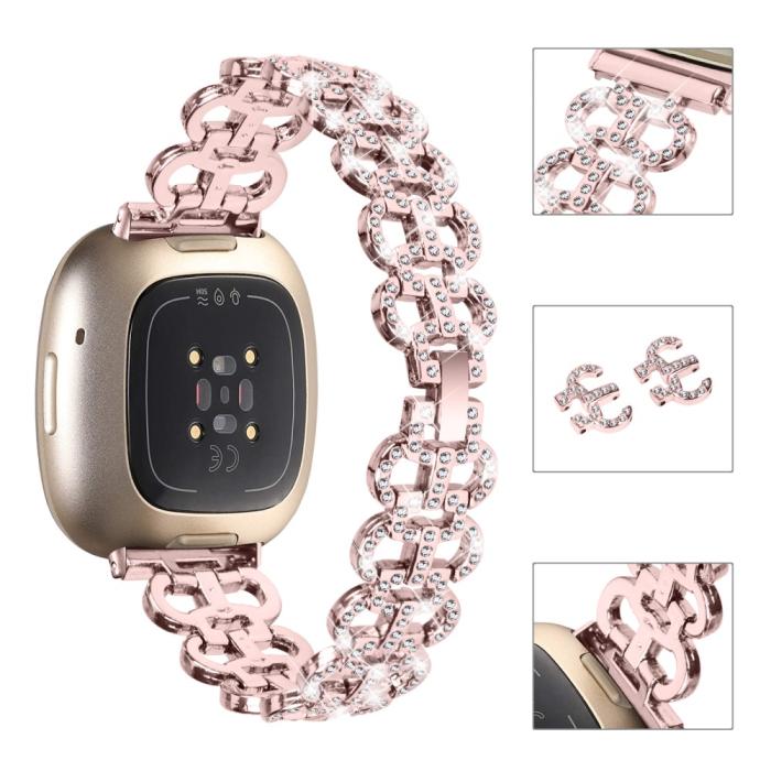 Bild 4,  Fitbit Versa 4/Sense 2 Armband Metall Bling Rosa - Teknikhallen.se