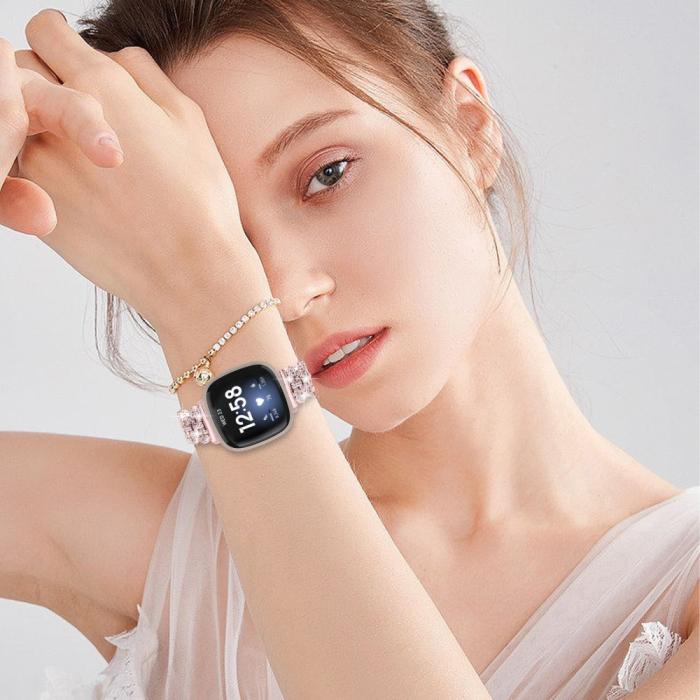 Bild 5,  Fitbit Versa 4/Sense 2 Armband Metall Bling Rosa - Teknikhallen.se