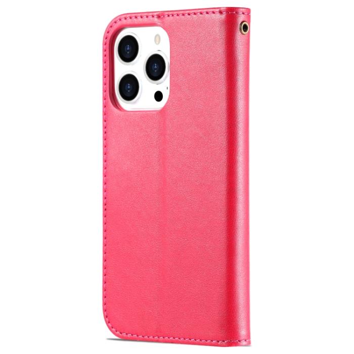 Bild 3, AZNS AZNS iPhone 14 Pro Fodral Läder Röd/Rosa - Teknikhallen.se