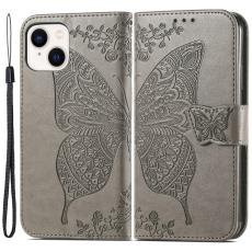  iPhone 15 Plus Fodral Med Fj&auml;ril Tryck Gr&aring; - Teknikhallen.se
