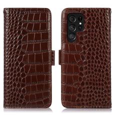  Galaxy S23 Ultra Fodral RFID &Auml;kta L&auml;der Krokodil Textur Brun - Teknikhallen.se