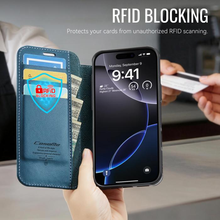 Bild 4, CASEME CASEME iPhone 16 Pro Skal RFID Plånbok Blå - Teknikhallen.se