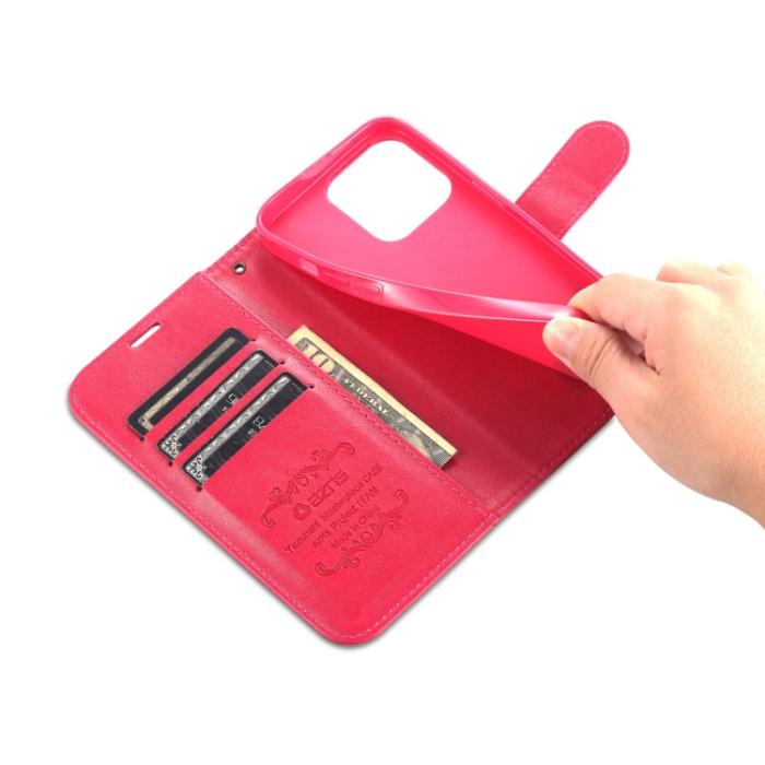 Bild 6, AZNS AZNS iPhone 14 Pro Fodral Läder Röd/Rosa - Teknikhallen.se