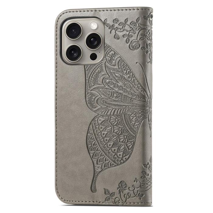 Bild 6,  iPhone 16 Pro Max Fodral Med Fjäril Tryck Grå - Teknikhallen.se