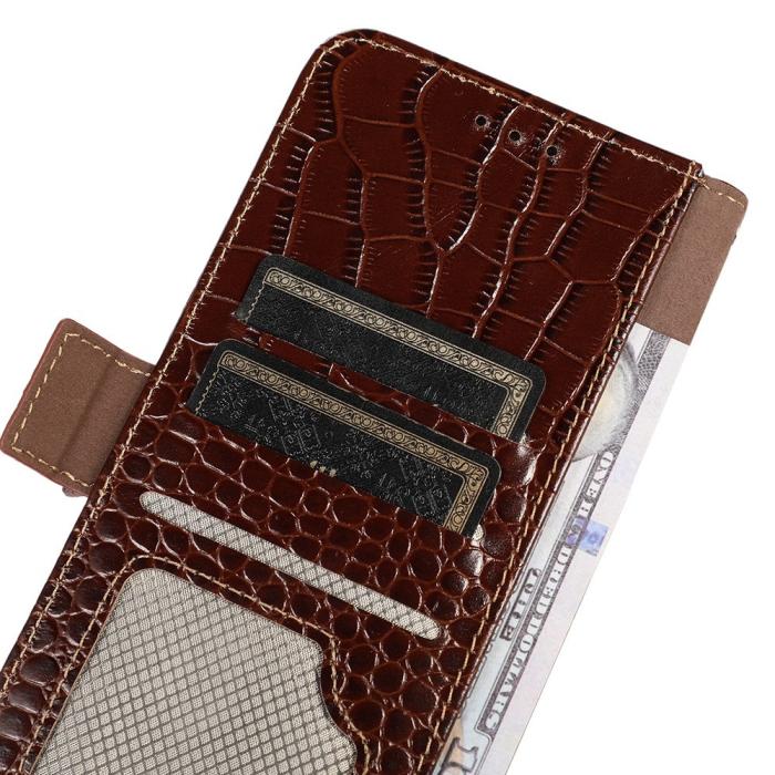 Bild 6,  Galaxy S23 Ultra Fodral RFID Äkta Läder Krokodil Textur Brun - Teknikhallen.se