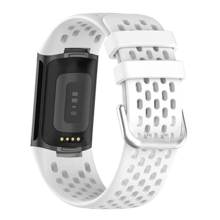Bild 2,  Fitbit Charge 6 / 5 Armband Silikon Ihåligt Vit - Teknikhallen.se