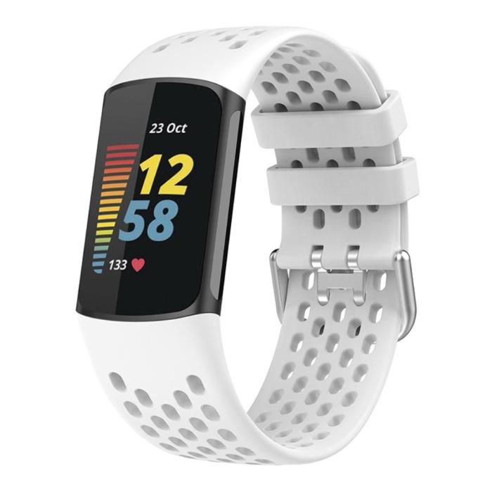 Bild 3,  Fitbit Charge 6 / 5 Armband Silikon Ihåligt Vit - Teknikhallen.se
