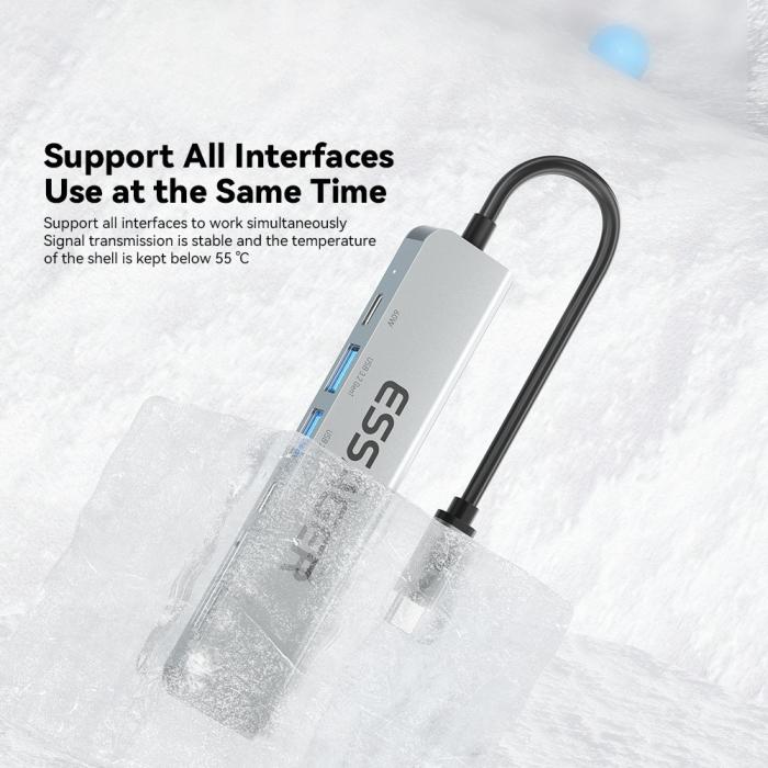 Bild 5, ESSAGER ESSAGER USB-C Hub 60W PD 7-Port Grå - Teknikhallen.se