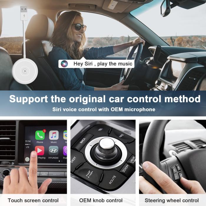 Bild 3,  Trådlös CarPlay Adapter För Trådbundna CarPlay Bilar Vit - Teknikhallen.se