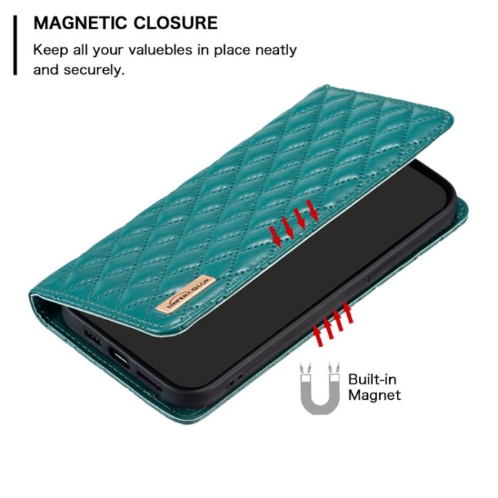 Bild 6, BINFEN BINFEN iPhone 15 Pro Max Fodral Diamond Flip Läder Grön - Teknikhallen.se
