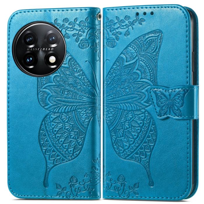 Bild 2,  OnePlus 11 5G Fodral Butterfly Läder Blå - Teknikhallen.se