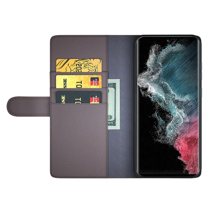 Bild 2,  Samsung Galaxy S23 Ultra Fodral Premium Äkta Läder Brun - Teknikhallen.se