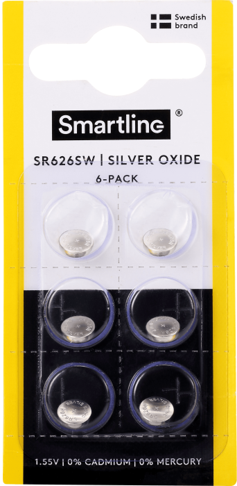 Bild 2, Smartline Smartline SR626SW 6-PACK Batteri Knappcell 377 (30% silver) - Teknikhallen.se