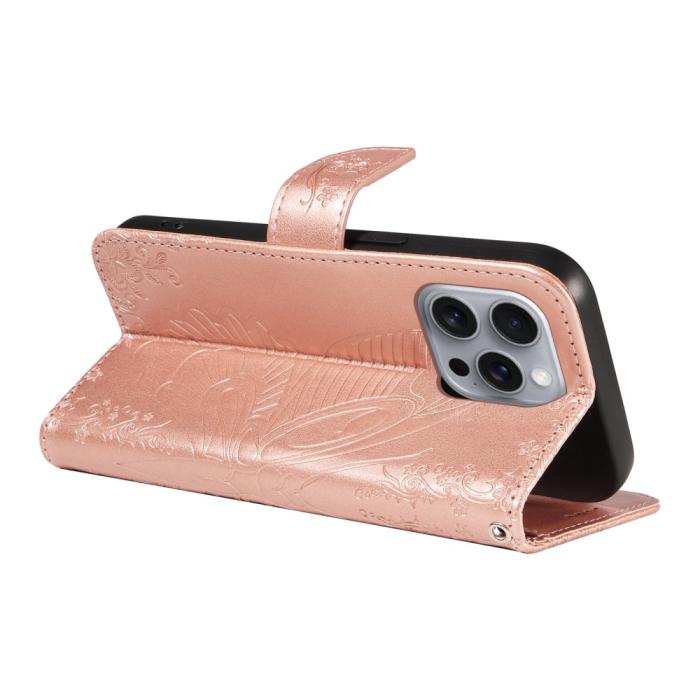 Bild 5,  iPhone 16 Pro Max Fodral Fjäril Tryck Roséguld - Teknikhallen.se