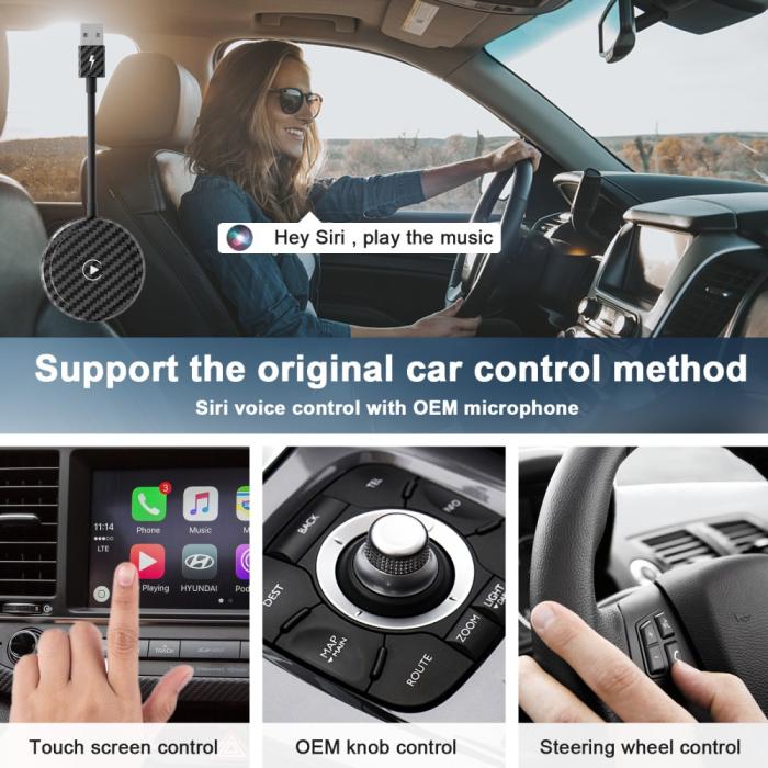 Bild 2,  Trådlös CarPlay Adapter För Trådbundna CarPlay Bilar Svart - Teknikhallen.se