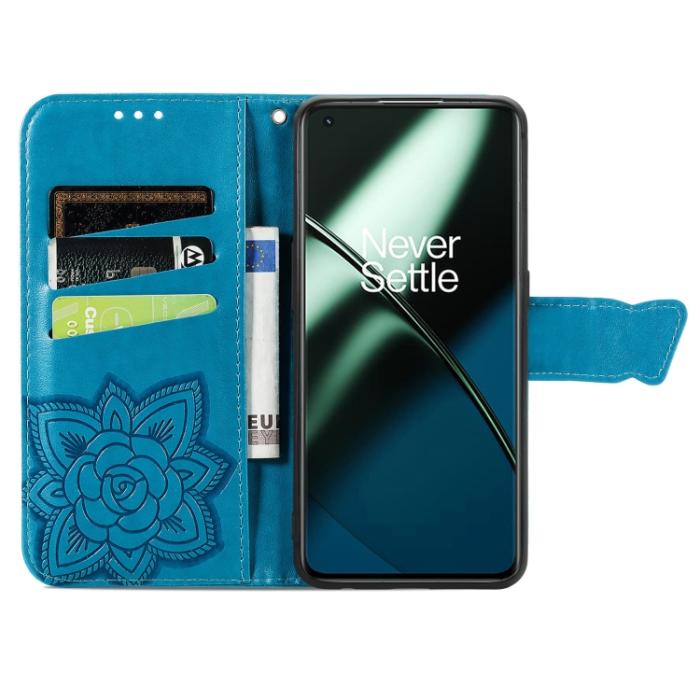 Bild 3,  OnePlus 11 5G Fodral Butterfly Läder Blå - Teknikhallen.se