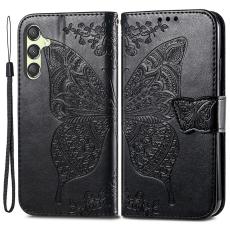  Samsung Galaxy A25 5G Fodral L&auml;der Big Butterfly Svart - Teknikhallen.se