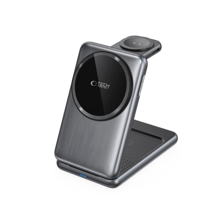 Bild 2, Tech-Protect Tech-Protect 3in1 15W Qi MagSafe Vikbar Laddare Space Grey - Teknikhallen.se
