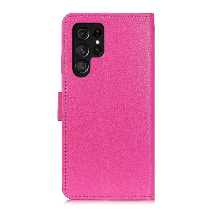 Bild 3,  Samsung Galaxy S22 Ultra Fodral Litchi Läder Rosa - Teknikhallen.se