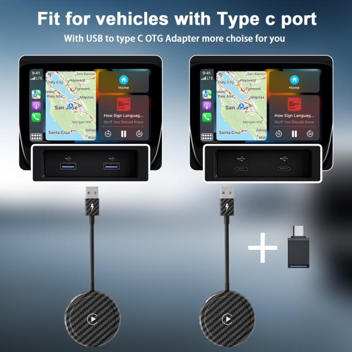 Bild 5,  Trådlös CarPlay Adapter För Trådbundna CarPlay Bilar Svart - Teknikhallen.se